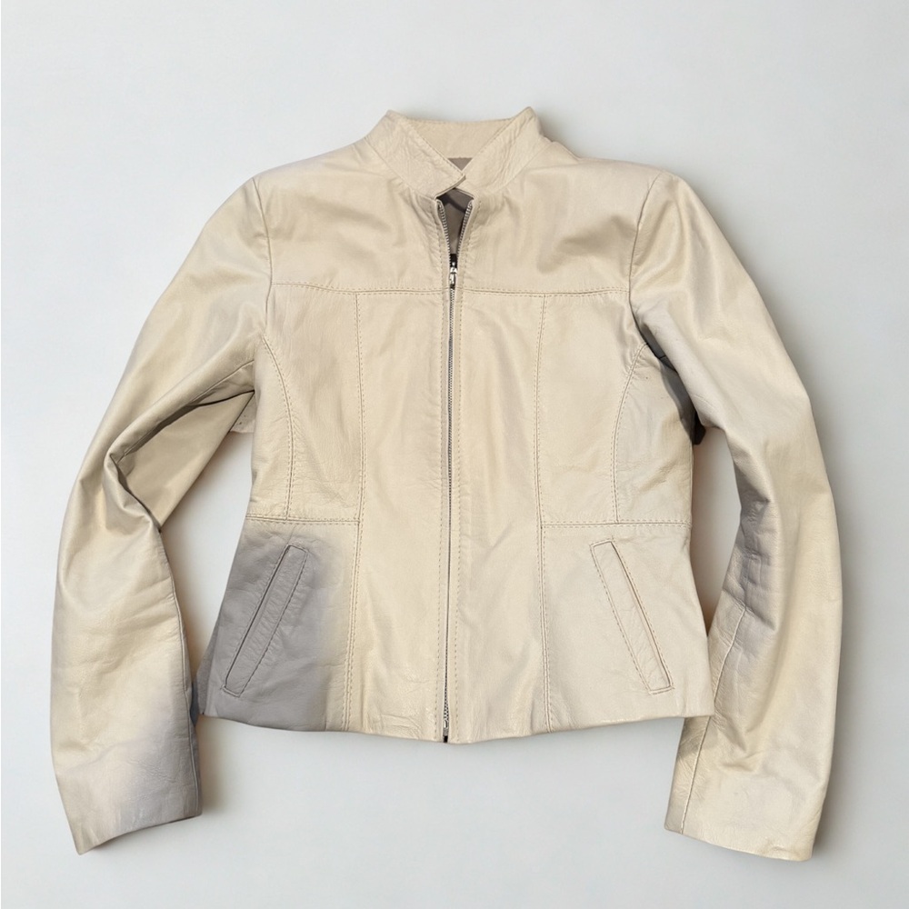 Women's Cream Leather Jacket